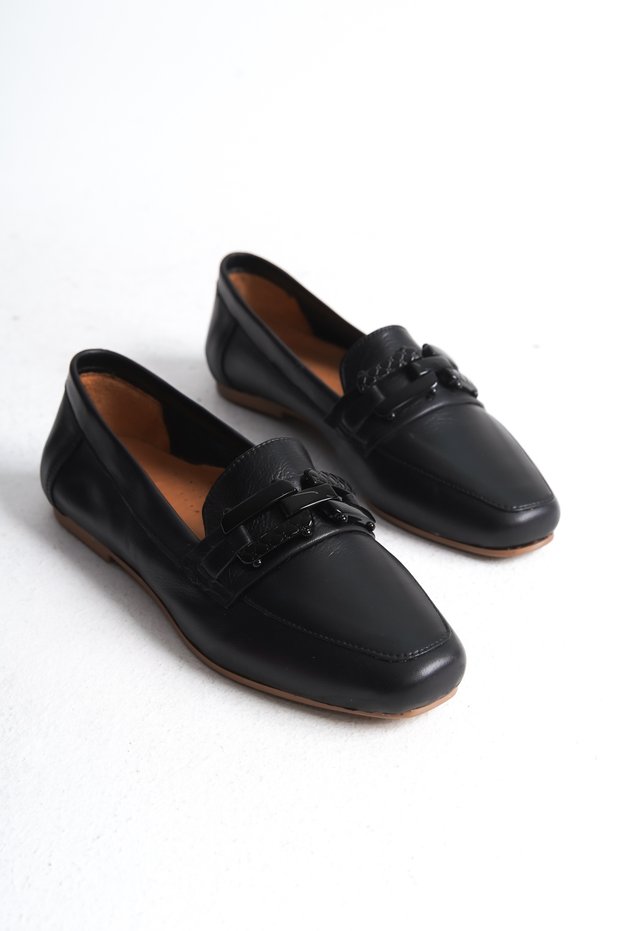 Women's Buckle-Strap Genuine Leather Ballerinas Roina Black