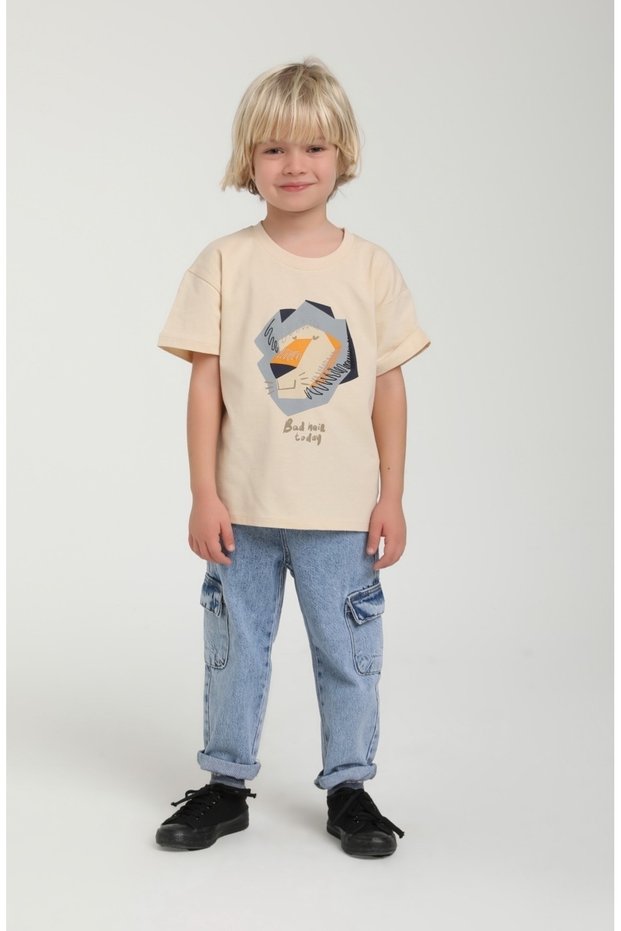 Cargo Pocket Half Elastic Waist Jeans