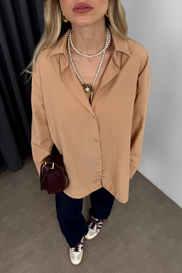 Sütlü Kahve Oversize Gömlek - 6