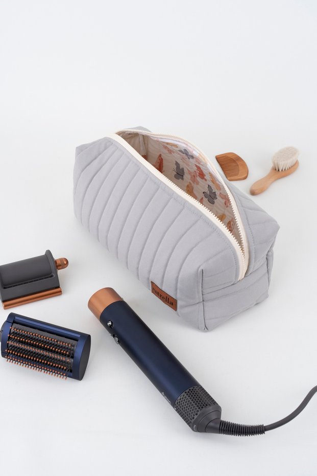 Striped Gray Dy-Son Airwrap XL Size Travel, Makeup Bag for All Your Hairstyling Needs
