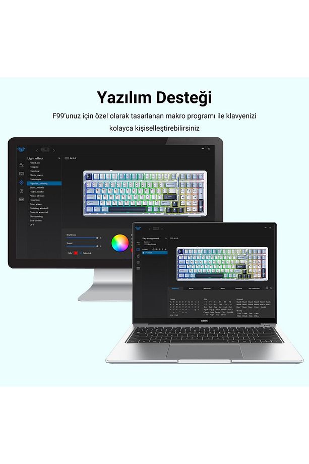 F99 3 Modlu Rgb Hot Swap Mekanik Linear Graywood V3 Switch Kablosuz Makrolu Klavye Lacivert - 3