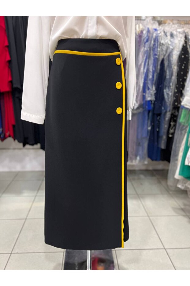 Düğme Detaylı Etek - 1