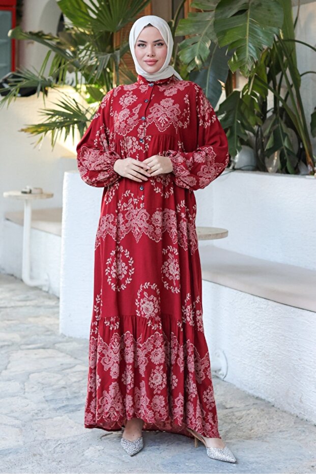 Viscose Woven Dress 1329 - Burgundy