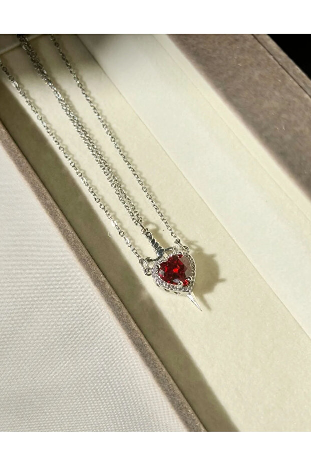 Çelik Zincirli Kalp Kılıç Kolye Çift Arkadaş Sevgili Kolyesi - 3