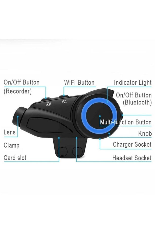 1000 Mt intercom 2K Kameralı Wifi Intrcom FM Radyolu Anti Titreşim Kask Kulaklık Su Geçirmez Prof - 3
