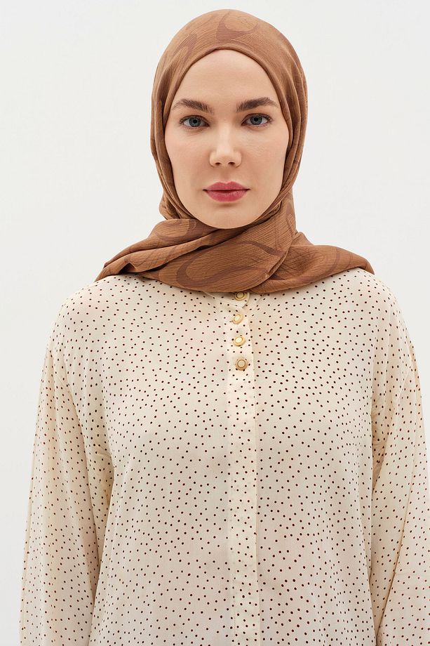 Dalga Desenli Floş Şal - Açık Kahve - 1