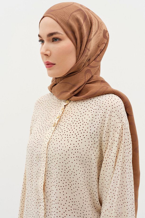 Dalga Desenli Floş Şal - Açık Kahve - 2