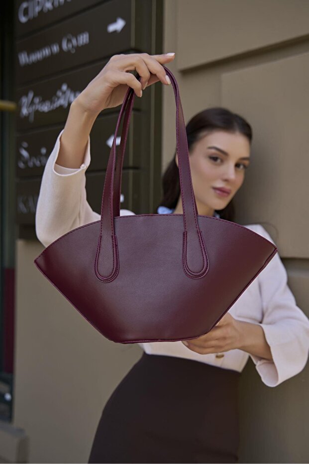 Burgundy Women's Leather Look Shopper Bag