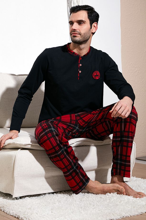 Ekoseli Pamuklu Regular Fit Uzun Kollu Pijama Takımı Erkek Pijama Takımı 60961004 - 6