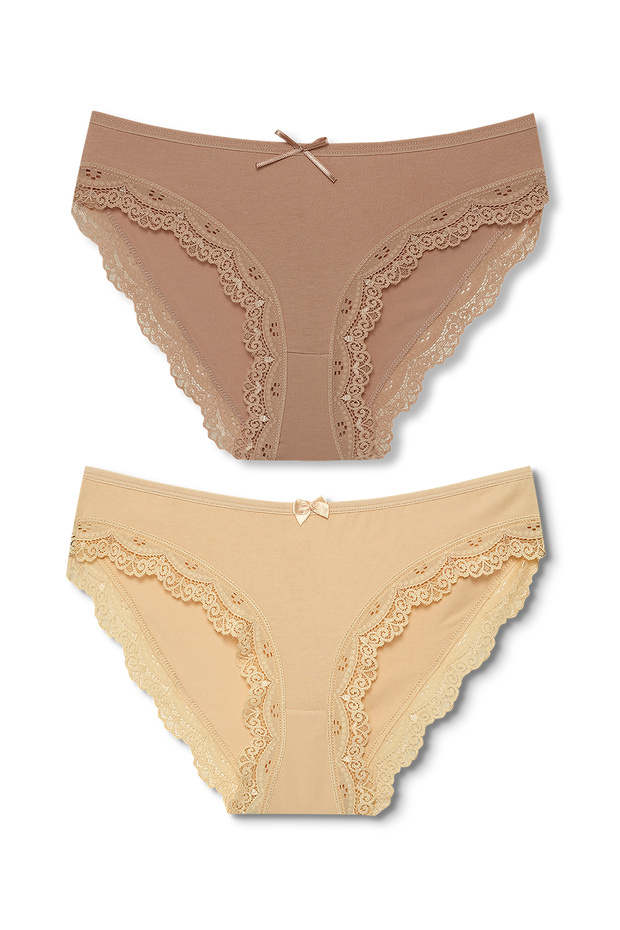 2 Pack Cotton Leg Lace Detailed Slip Women's Panties