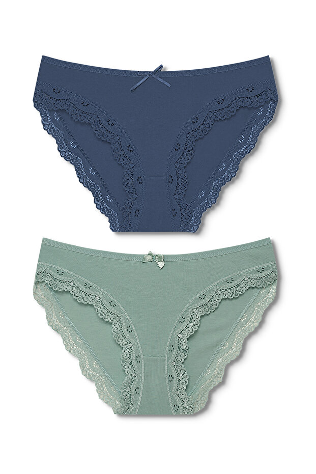 2 Pack Cotton Leg Lace Detailed Slip Women's Panties
