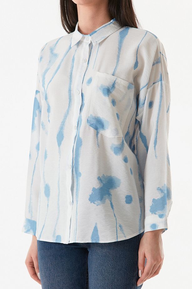 Batik Desenli Tek Cepli Oversize Gömlek - 7