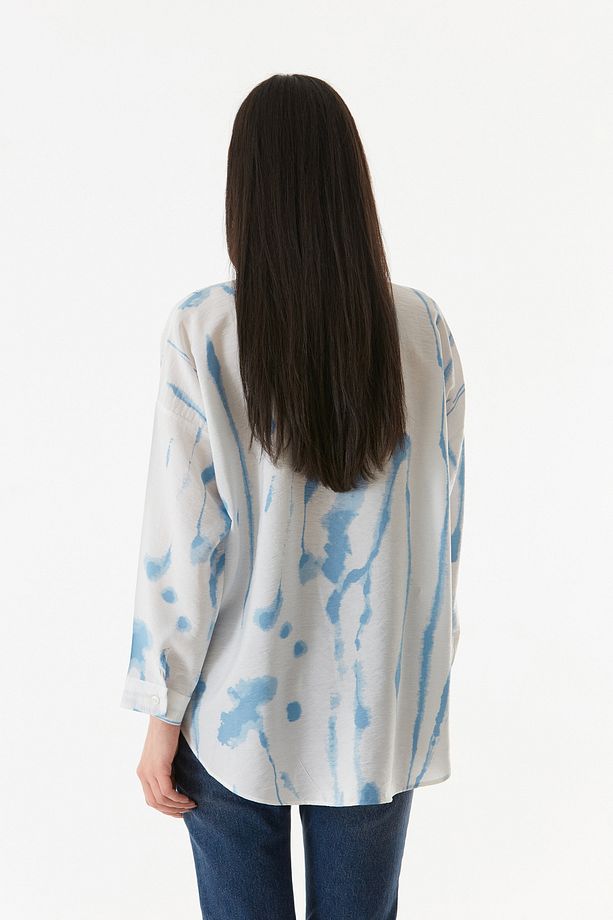 Batik Desenli Tek Cepli Oversize Gömlek - 5