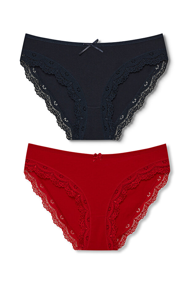 2 Pack Cotton Leg Lace Detailed Slip Women's Panties