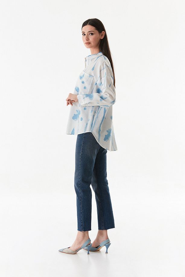 Batik Desenli Tek Cepli Oversize Gömlek - 6