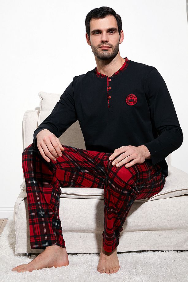 Ekoseli Pamuklu Regular Fit Uzun Kollu Pijama Takımı Erkek Pijama Takımı 60961004 - 1