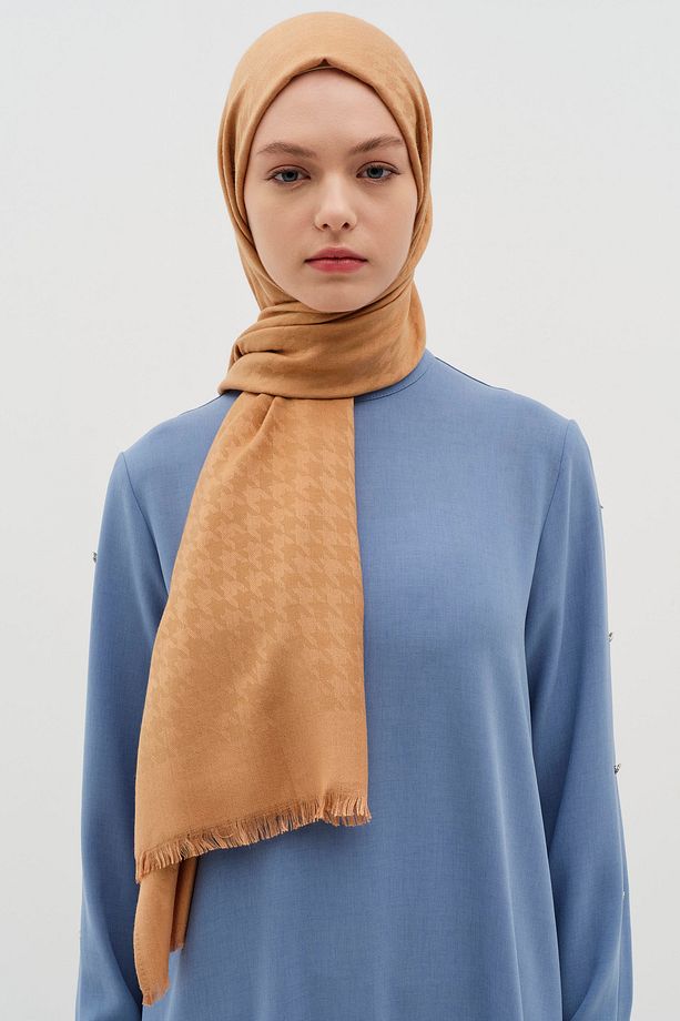 Kazayağı Desen Viskon Şal - Camel - 1
