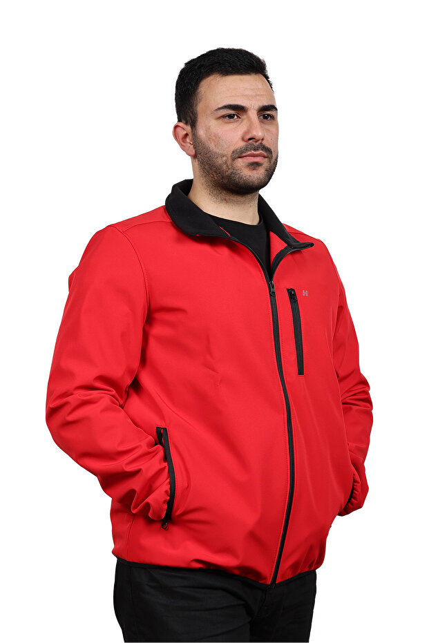 Kırmızı Softshell Dik Yaka Mont - 5