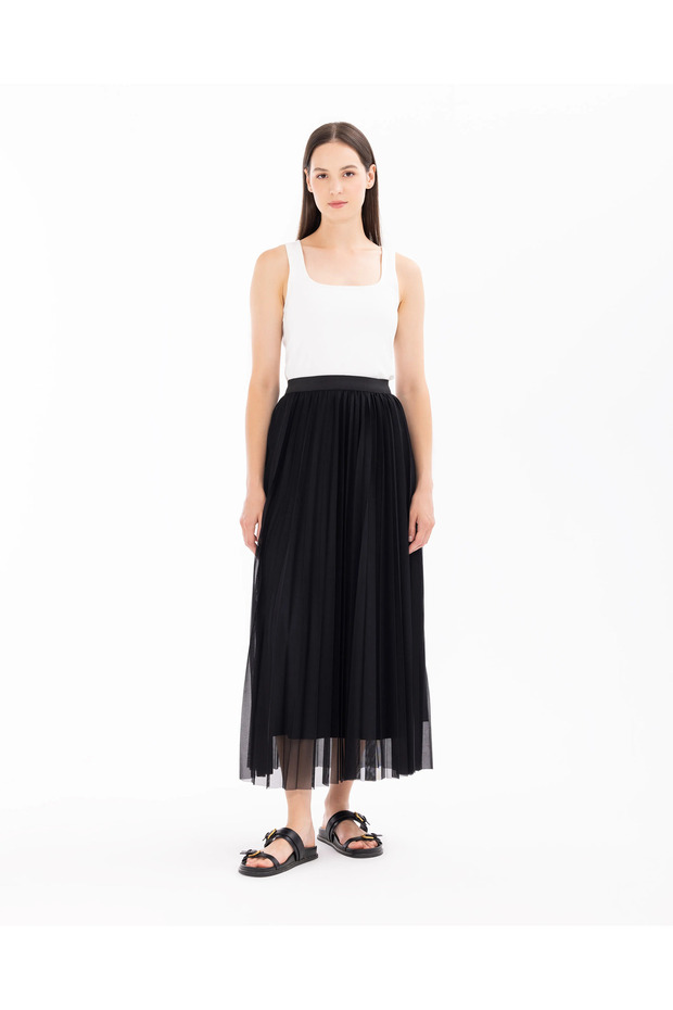 Pliseli Astarlı Tül Etek - 2