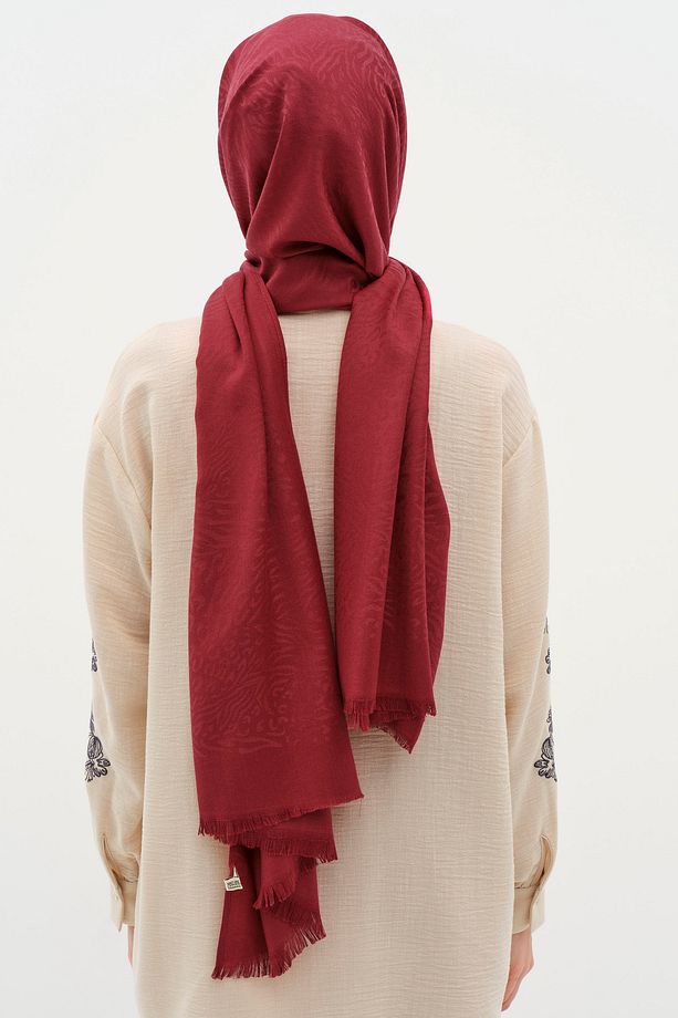 Zebra Desen Viskon Şal - Bordo - 4