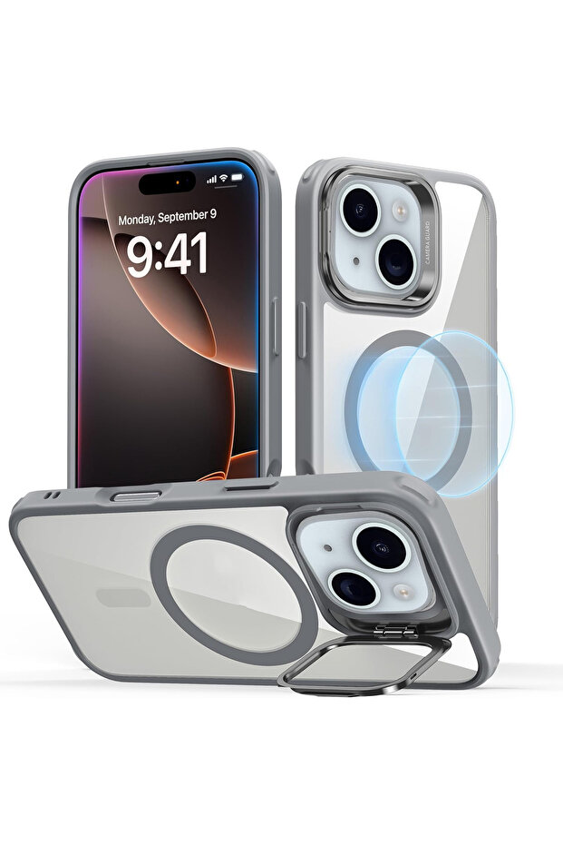 iPhone 13/ iPhone 14 Compatible Camera Part with Stand Camera Part Matte Colorful Case with Glass Protection on the Back