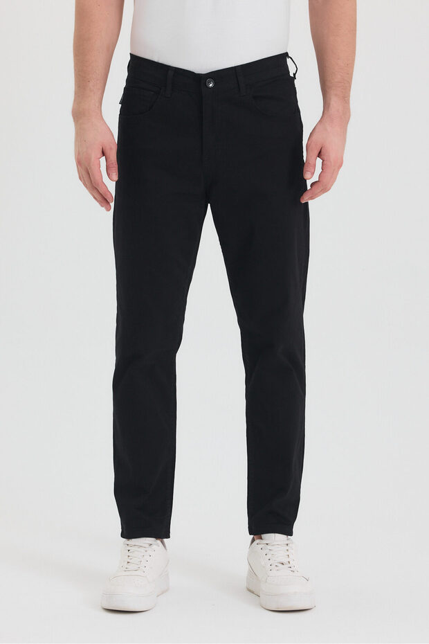 Men's Black Slim Fit Flexible Gabardine Trousers