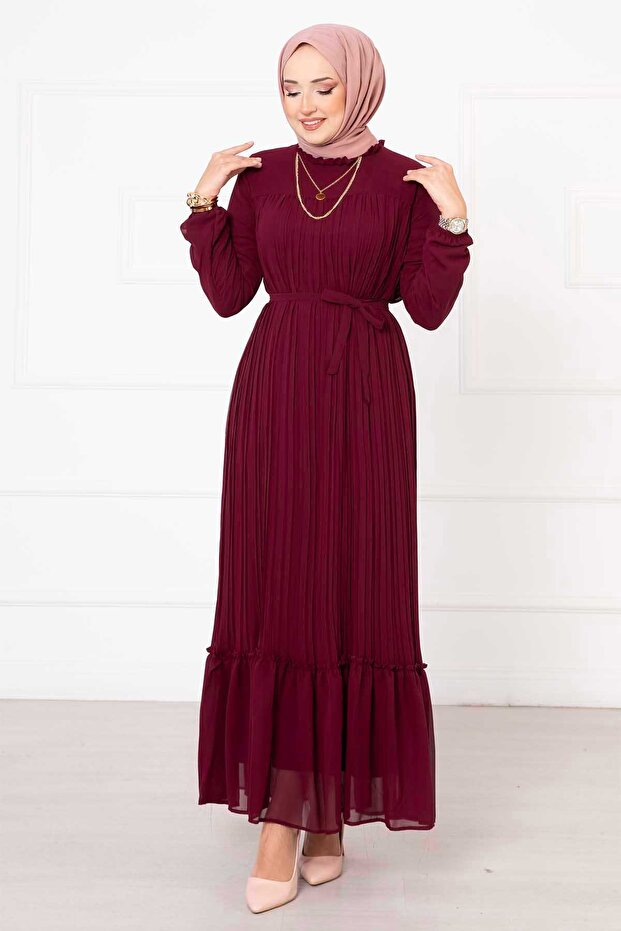 Şifon Piliseli Elbise - 4