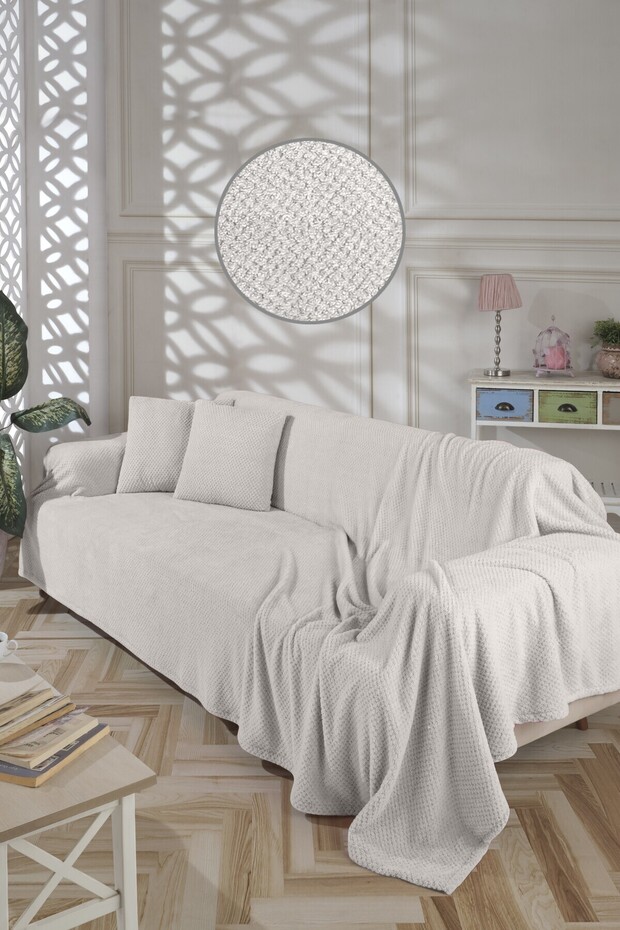 Wellsoft Sofa Cover Covering the Arms 180X300Cm 2 Pieces 45X45Cm Throw Pillow Cover Ecru