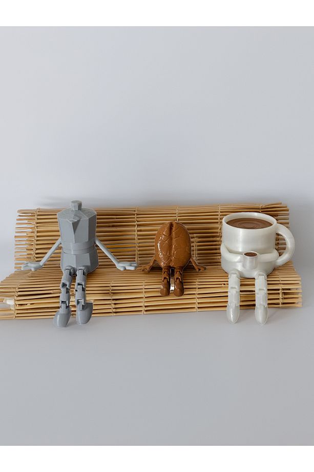 Kahve Köşesi Sevimli Biblo Seti 3lü, Kahve Çekirdeği, Kahve Kupası, Moka Pot, Coffee Set 10cm - 3