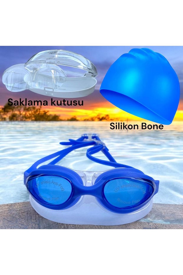Set of 2 Swimming Goggles Silicone Bonnet Set Swimming Pool Sea Goggles with Earplugs and Storage Box