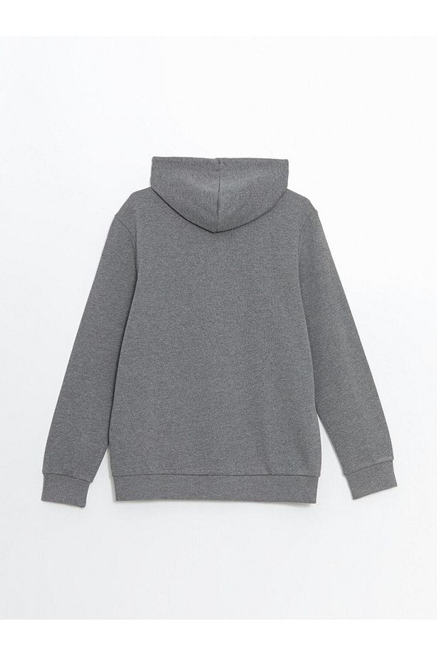 LCWAIKIKI Basic Gri Kapüşonlu Uzun Kollu Erkek Fermuarlı Sweatshirt - 2