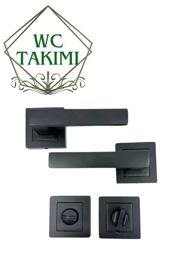 Kapı Kolu Lüks Lama Siyah Kare Rozetli Wc - 1
