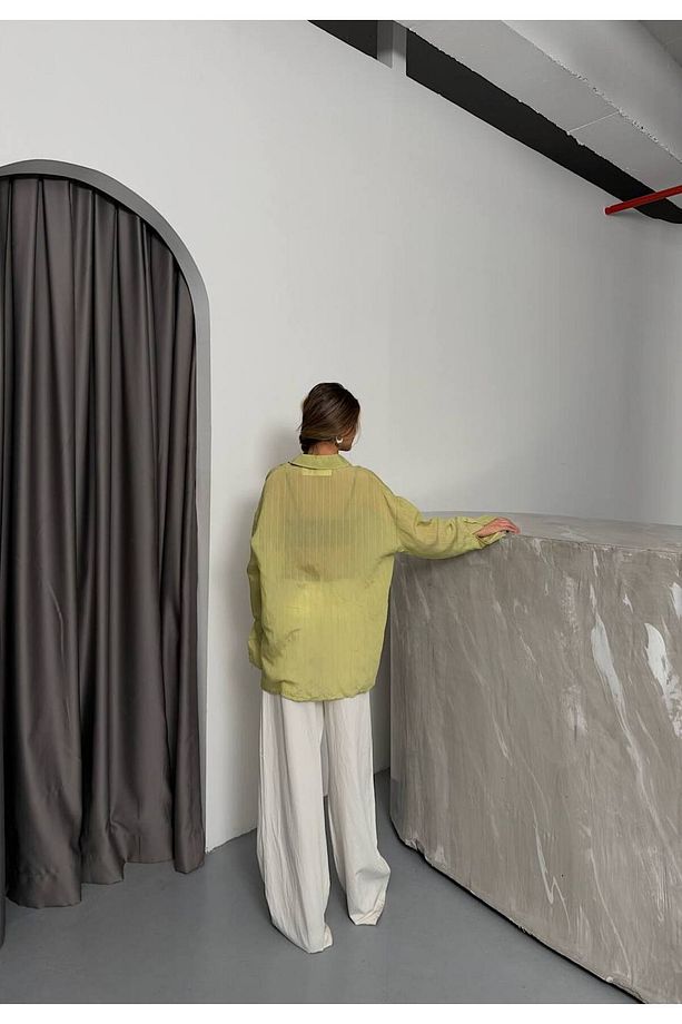 Transparan Oversize Çizgi Detaylı Yazlık Gömlek - 6