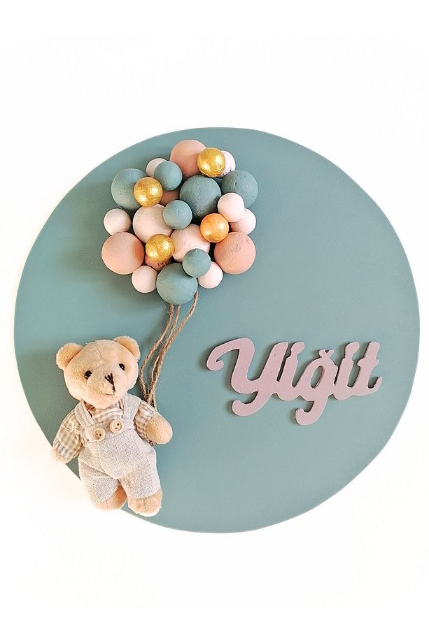 İsimli Bebek Kapı Süsü Ayıcıklı Balonlu(30CM) - 1