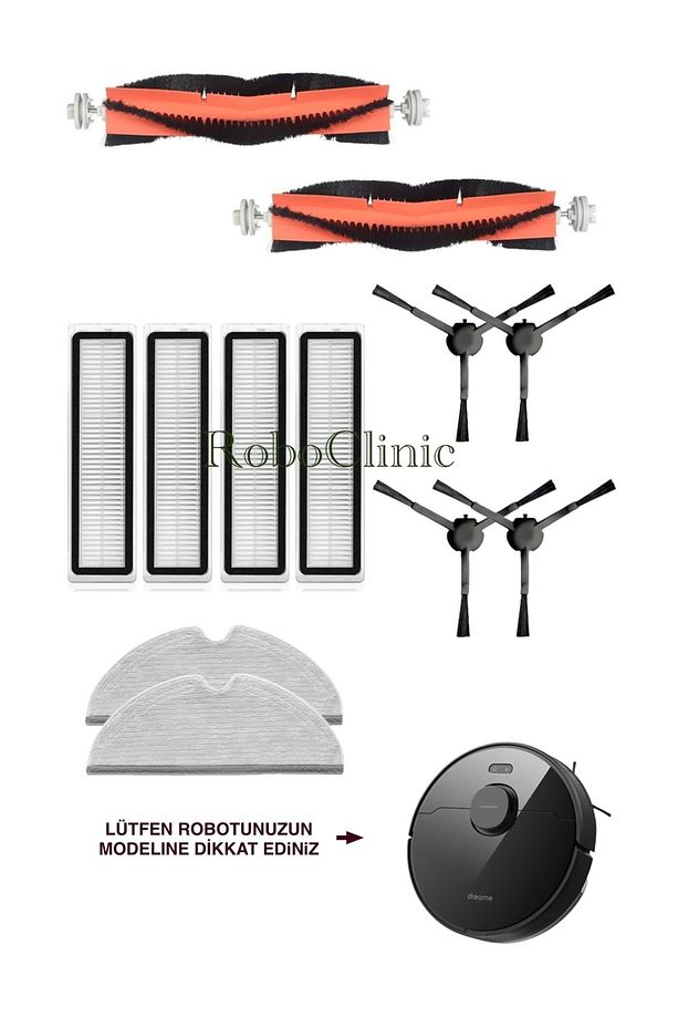 Dreame Bot D9 Max Robot Süpürge Uyumlu Fırça,Hepa Filtre,Mop Seti-12 Parça - 1