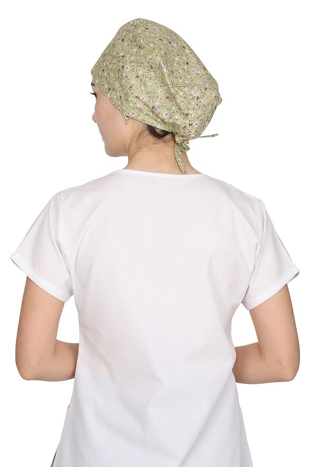 Yeşil Mini Çiçek Desenli Doktor Hemşire Aşçı Bonesi Unisex Cerrahi Bone - 4