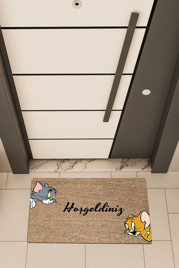 Yüksek Kaliteli Dijital Baskı Kahverengi, Tom ve Jerry temalı Kapı Önü Paspası - 1