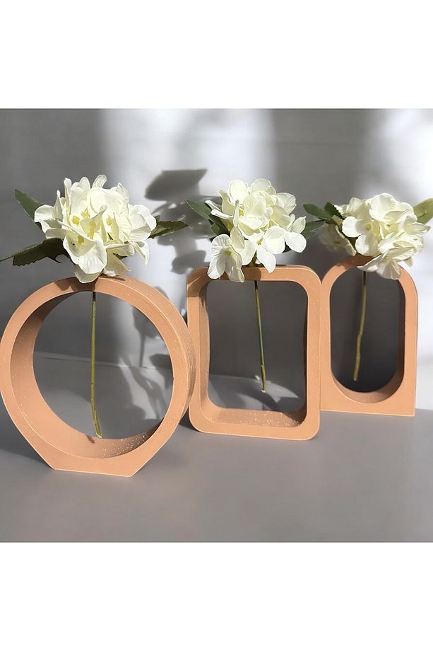 Modern Sütlü Kahve Saksı Vazo Şık Dekoratif Aksesuar Kuru Çiçeklik Vazo 3 lü Set - 2