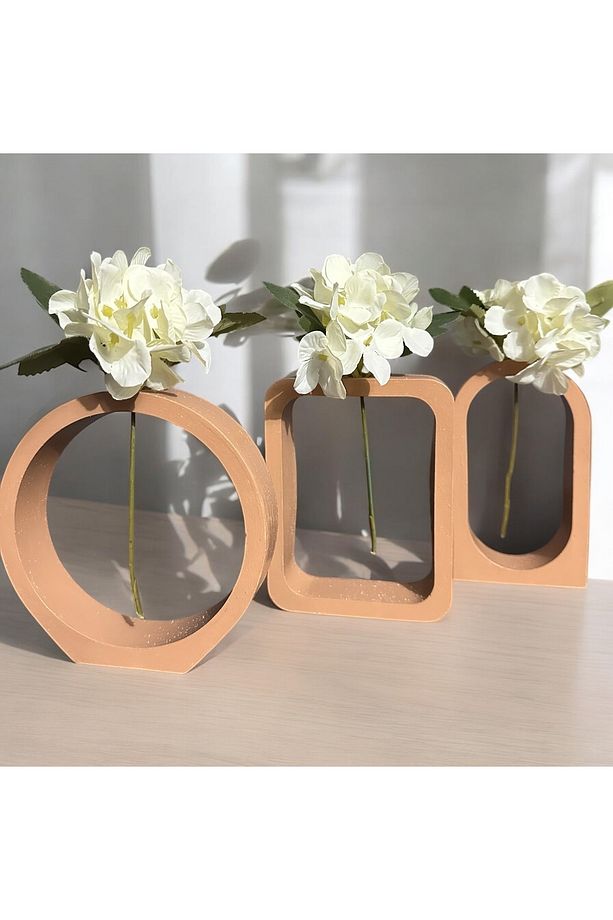 Modern Sütlü Kahve Saksı Vazo Şık Dekoratif Aksesuar Kuru Çiçeklik Vazo 3 lü Set - 4