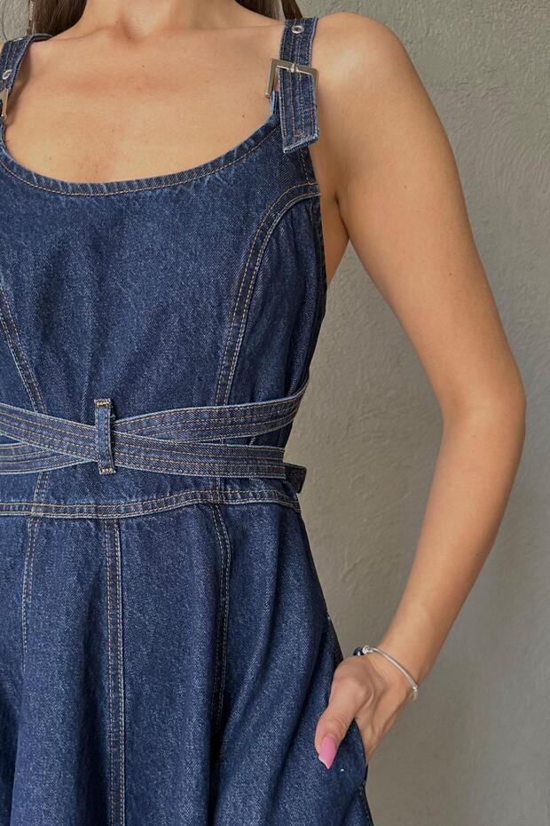 Rochie lungă din denim cu detaliu de legare - 2