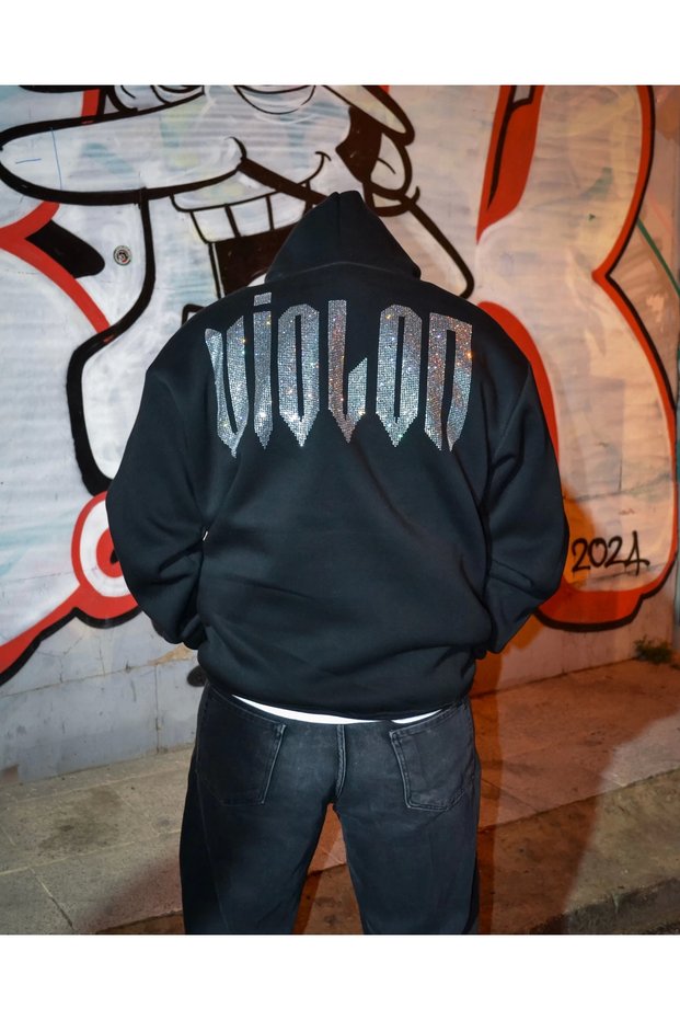 Printed Front and Back Printed Black Color Sweatshirt