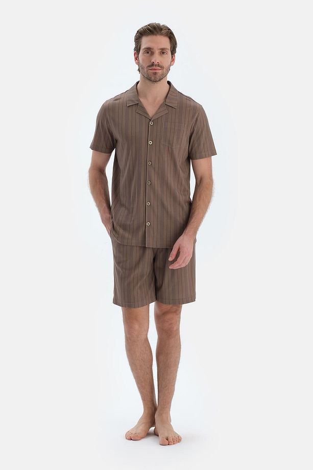 Multıcolor Çizgili Gömlek Şort Pijama Takımı - 1