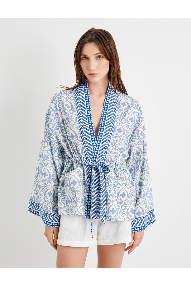 Kimono Bol Kalıp Desenli Pamuklu - 3