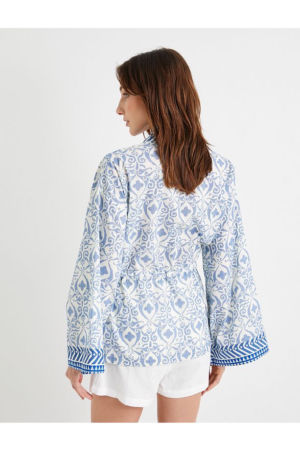 Kimono Bol Kalıp Desenli Pamuklu - 4