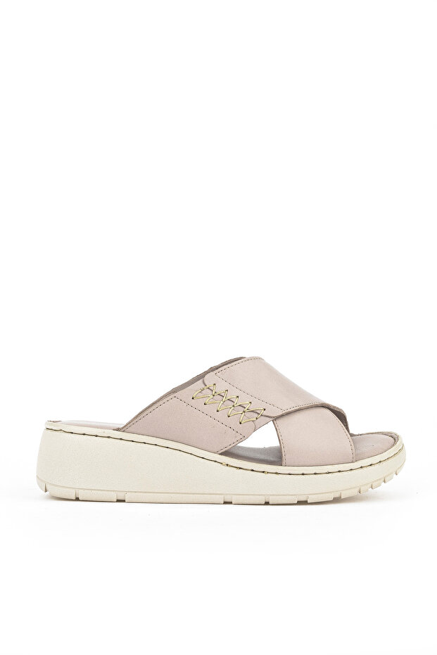 , Women's Genuine Leather Slippers 1511048Z15 Stone