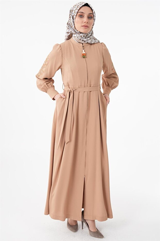 Nakış İşlemeli Pardesü Bej - 3