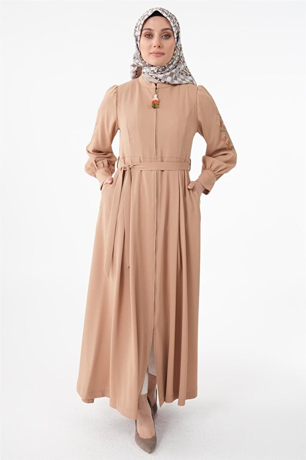 Nakış İşlemeli Pardesü Bej - 1