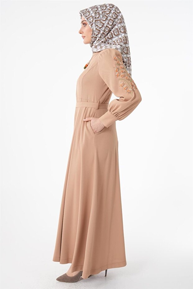 Nakış İşlemeli Pardesü Bej - 4