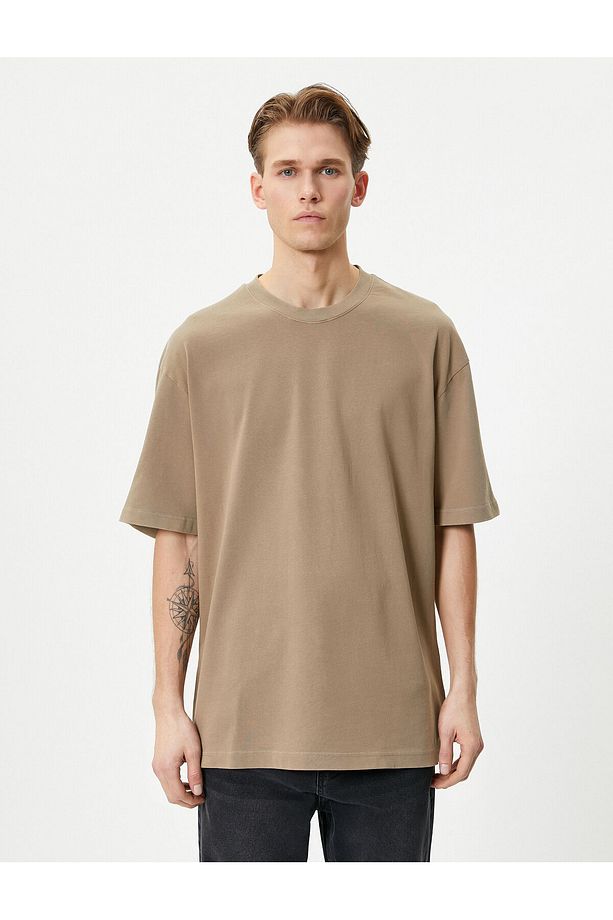 Oversize Tişört Basic Bisiklet Yaka Kısa Kollu Pamuklu - 3