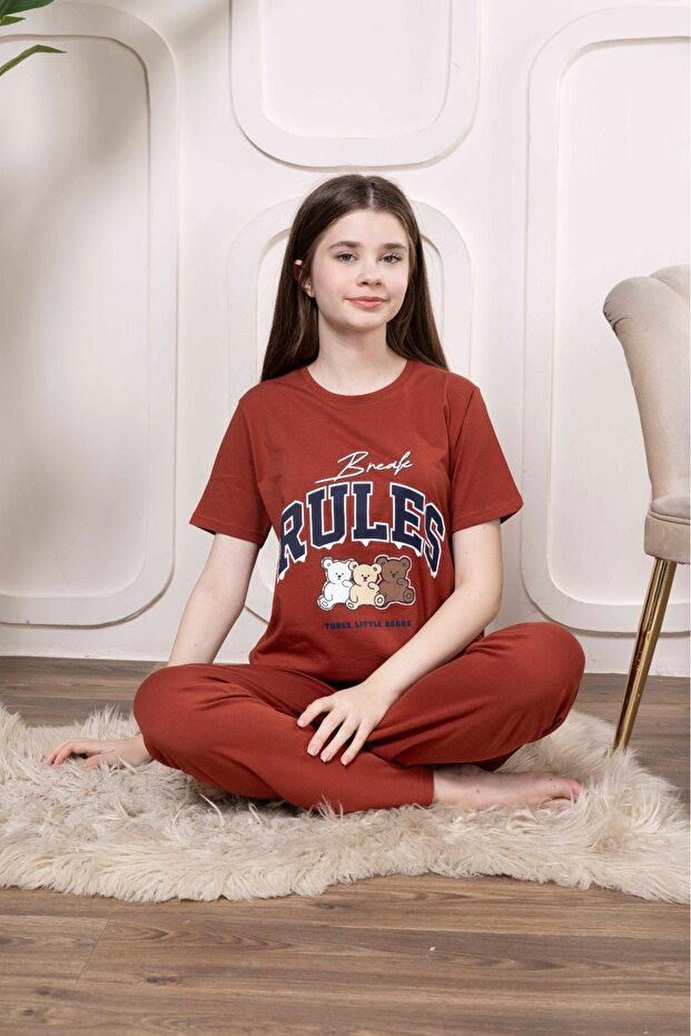 Young Girl Figured Short Sleeve Pajama Set